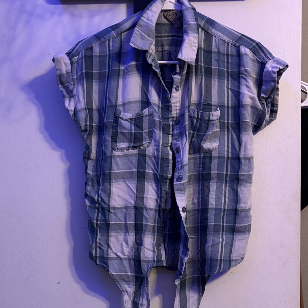 Como Vintage Blue and White Plaid Casual Shirt
